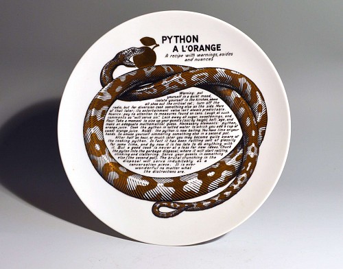 Inventory: Piero Fornasetti Piero Fornasetti Fleming Joffe Plate- Python A La Orange, 1960s $850