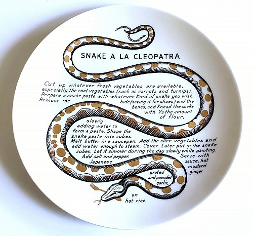 Inventory: Piero Fornasetti Piero Fornasetti Fleming Joffe Recipe Cook Plate- Snake a la Cleopatra, 1960s-1974 $795