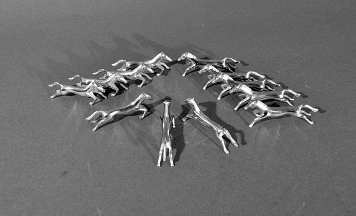 Inventory: Mid-century Modern Modernist French Steel Horse Knife Rests-Set of Twelve, 20th Century $450