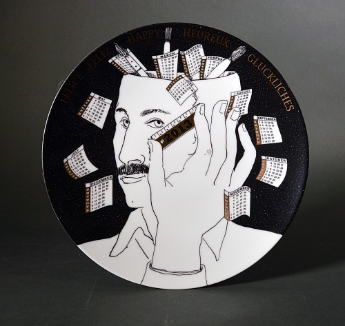Piero Fornasetti Piero Fornasetti Self Portrait Calendar Porcelain Plate for 2013 With Original Box, 2013 $600