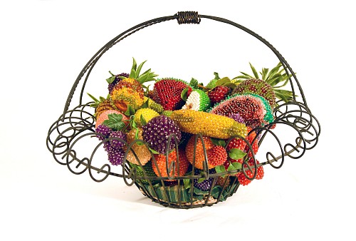 Inventory: Vintage American Metal Basket of Beaded Fruit, 1950s $2,500
