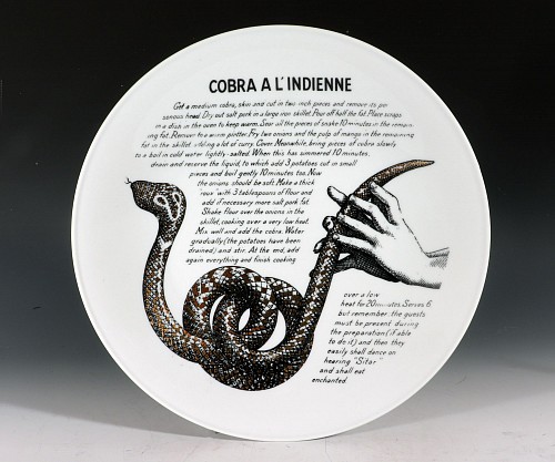 Piero Fornasetti Piero Fornasetti Porcelain Cook Pattern Plate, Cobra a L'Indienne, Made for Fleming Joffe, 1968-74 $775