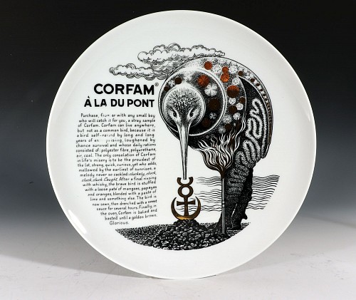 Inventory: Piero Fornasetti Piero Fornasetti Porcelain Cook Pattern Plate, Corfam a La Du Pont, Made for Fleming Joffe, 1968-74 $785