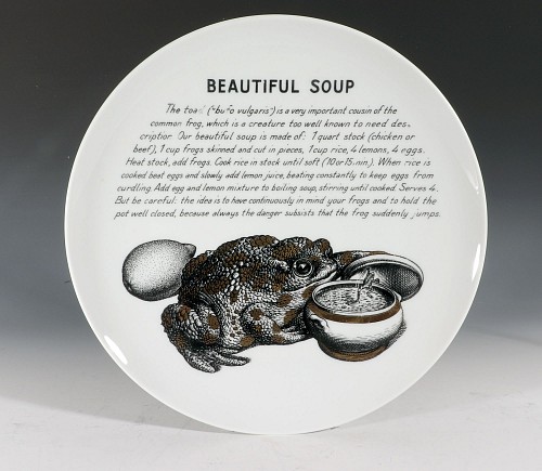 Piero Fornasetti Piero Fornasetti Porcelain Cook Pattern Plate, Beautiful Soup, Made for Fleming Joffe, 1968-74 $750
