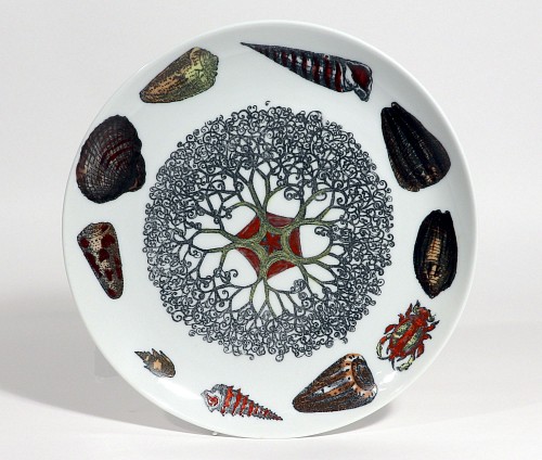 Inventory: Piero Fornasetti Piero Fornasetti Porcelain Conchiglie Seashell Plate With Snails and Mollusks, #9., 1960-70s $650