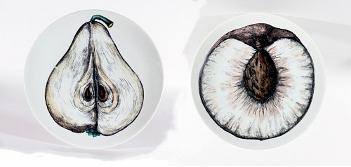 Piero Fornasetti Piero Fornasetti Porcelain Sezioni Di Frutta Dessert Plates, No 4 and 12 for Tiffany, 1970s $1,000
