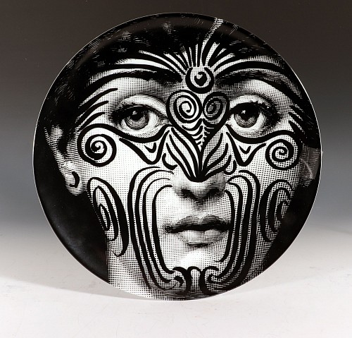 Inventory: Piero Fornasetti Fornasetti Themes & Variations Porcelain Plate, Number 9, Maori Tatoos, 1990s $795