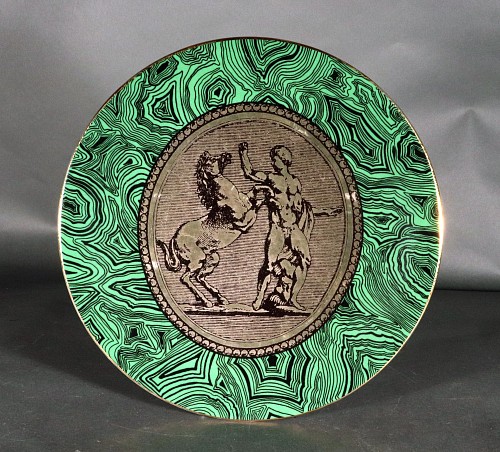 Inventory: Piero Fornasetti Piero Fornasetti Porcelain Green Malachite Cammei (Cameo) Plate, 1950s $800