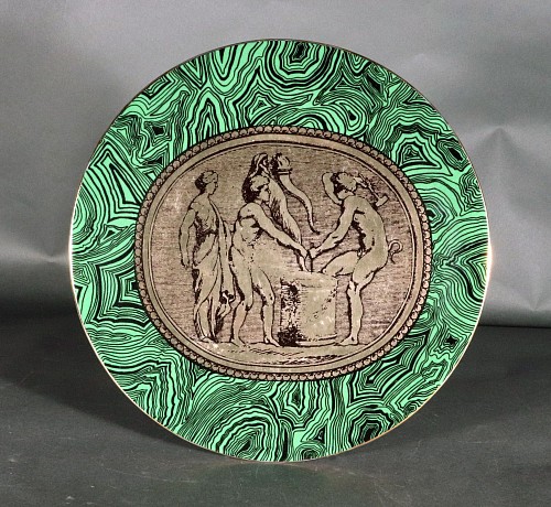 Piero Fornasetti Piero Fornasetti Neo-classical Porcelain Green Malachite Cammei (Cameo) Plate, 20th Century $800