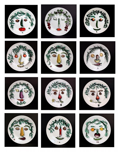 Piero Fornasetti Piero Fornasetti Giuseppe Arcimboldo Porcelain Plates- Set of Twelve, 1950s $7,500