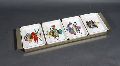 Piero Fornasetti Piero Fornasetti Ceramic Appetizer Dishes and Serving Tray, Schidione,  (Large Skewer), Early 1960s $3,750