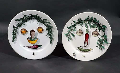 Piero Fornasetti Piero Fornasetti Pottery Arcimboldesca Vegetable Face Plates, After Giuseppe Arcimboldo- A Pair, 1955 $1,500