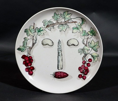 Piero Fornasetti Piero Fornasetti Pottery Arcimboldesca Vegetable Face Plate, After Giuseppe Arcimboldo, 1960s-70s $750