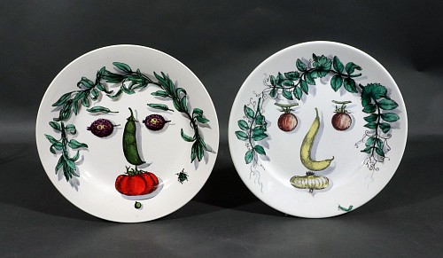 Piero Fornasetti Piero Fornasetti Pottery Arcimboldesca Vegetable Face Plates, After Giuseppe Arcimboldo- A Pair, 1960 $1,500