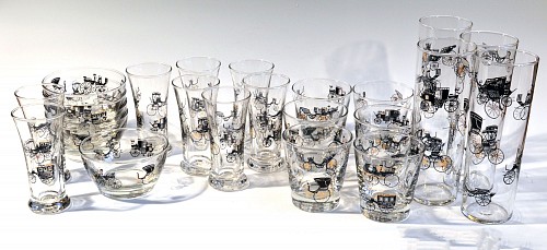 Inventory: Libbey Glass Co. Vintage Libbey Bar Glasses, (23 pieces) Curio Line Designed by Freda Diamond, 1950s $650