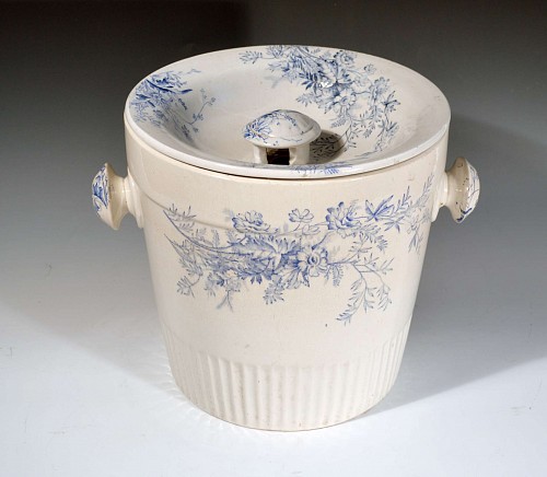 Pearlware Blue & White Floral Pottery Covered Pail and Cover, Circa 1900-20 $750