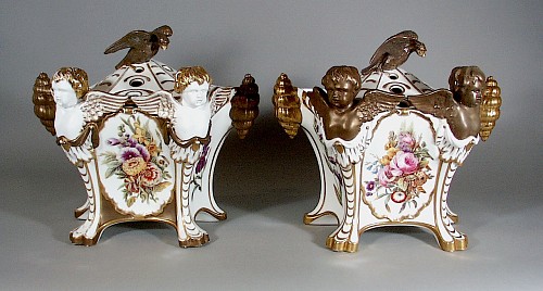 Spode Factory Antique Spode Porcelain Bough Pots and Covers with Cherub Head and Shell Handles, Circa 1810-15 $3,500