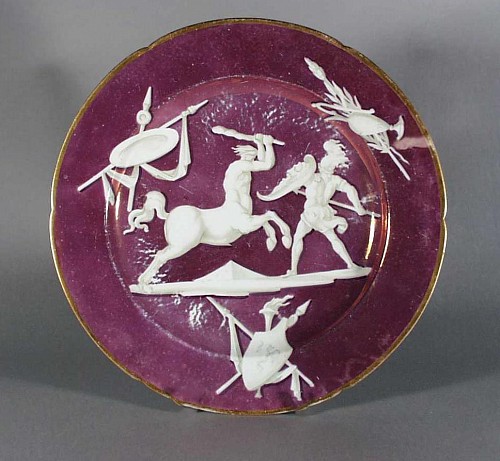 Inventory: Coalport Factory Antique Coalport Lustred Porcelain Plate with Neo-Classical Figures, 1805-10 $550