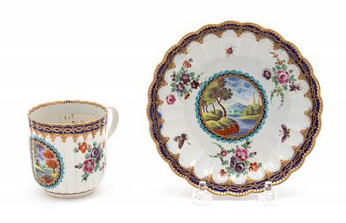 Inventory: First Period Worcester Porcelain First Period Worcester Porcelain Coffee Can & Saucer, 1772-75 $950
