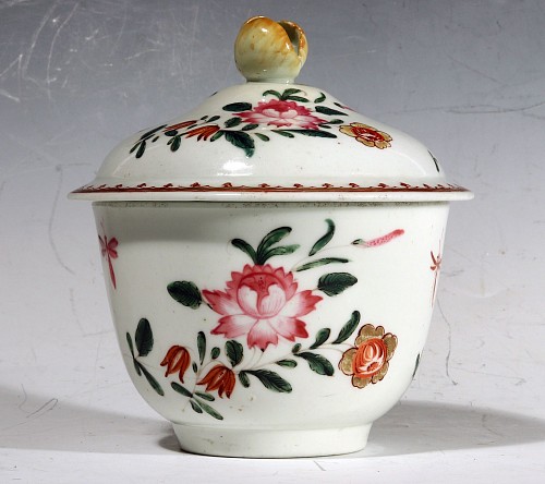 Inventory: First Period Worcester Porcelain First Period Worcester Porcelain Botanical Sugar Pot & Cover, Circa 1770 $1,250
