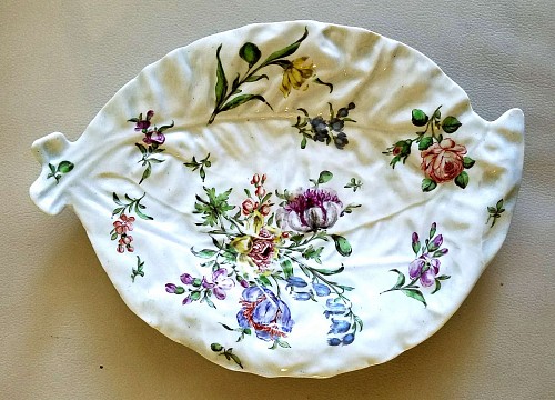 Inventory: Chelsea Factory Chelsea Porcelain Botanical Molded Cabbage Leaf Dish With Painted Flowers,, Circa 1755-58 $3,750