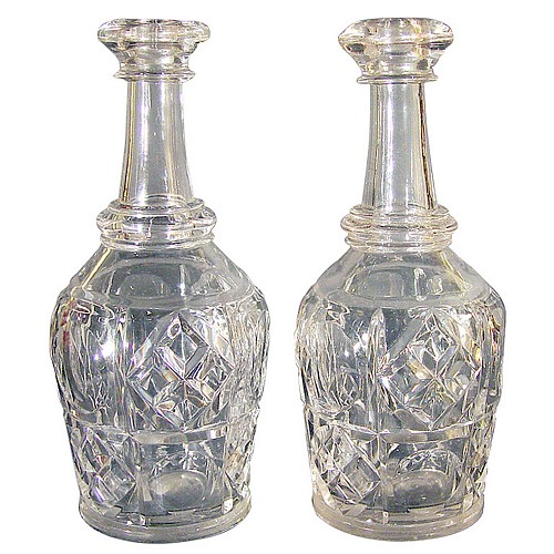 American Glass American Mold-blown Bar Lip Glass Decanters, Pennsylvania Pattern, Bakewell, Pears & Co. Pittsburgh, Circa 1860 $750