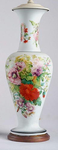 Inventory: French Botanical Opaline Vase Mounted as Lamp, Circa 1860-85 $3,500