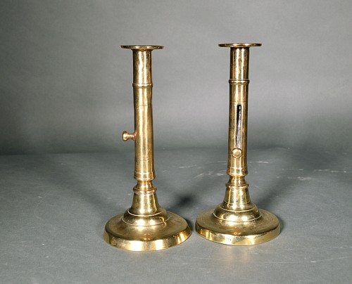 Brass Late 18th Century English Brass Side-eject Candlesticks, 1800 $775