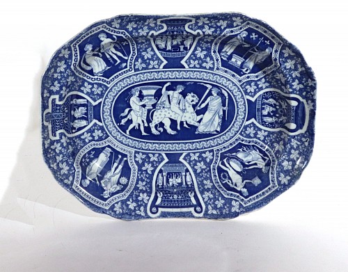 Spode Factory Spode Pottery Neo-classical Greek Pattern Blue Deep Dish, Bacchus Mounted on a Panther, 1810-25 $1,750
