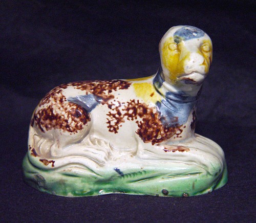Inventory: Creamware Pottery 18th-century English Creamware Whieldon-type Pottery Figure of a Recumbent Dog, Circa 1775 $1,800