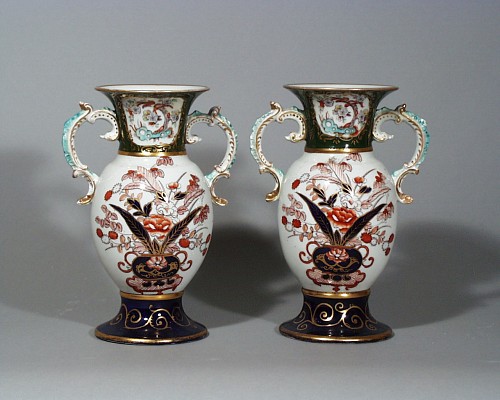 Mason's Ironstone Mason's Ironstone Green-ground Japan-pattern Vases, Circa 1830 $750
