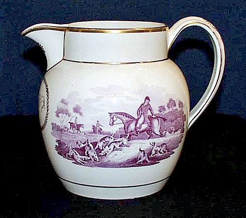 Inventory: Pearlware Antique English Wedgwood Pottery Pearlware Fox Hunting Jug, Circa 1810-20 $1,250