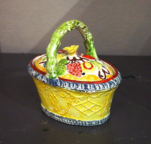 Inventory: Pearlware Antique English Yellow-ground Pearlware Basket decorated with Fruit, Circa 1825 $750