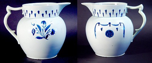 Pearlware Antique English Pearlware Pottery Large Underglaze Blue Jug, Circa 1820-30 $750