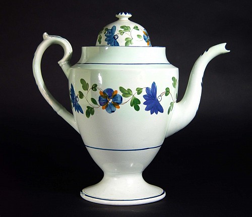 Inventory: Pearlware Antique English Pottery Pearlware Botanical Coffee Pot, Circa 1820-25 $750