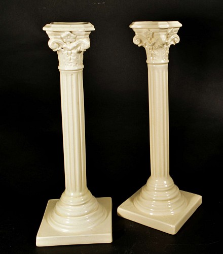 Inventory: Creamware Pottery Antique English Neo-classical Plain Creamware Candlesticks, Early 19th century $1,250