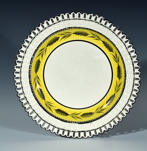 Creamware Pottery Antique English Yellow-banded Openwork Creamware Dessert Dish Probably Liverpool Herculaneum, Circa 1810-15 $250
