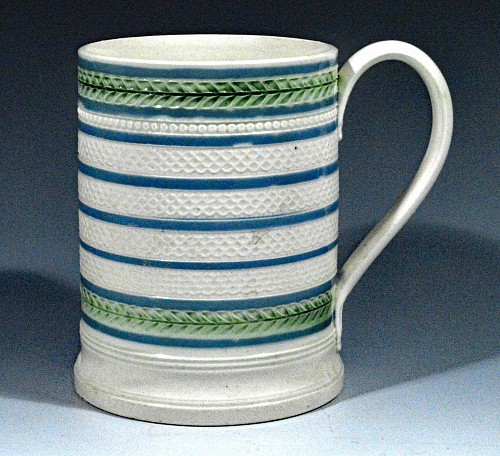 Creamware Pottery Antique English Creamware Green-banded Tankard, Circa 1810-20 $1,250