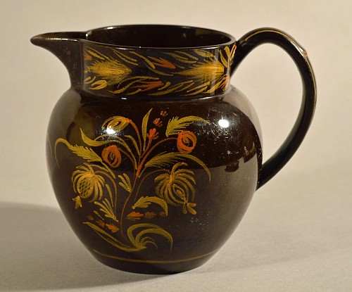 Inventory: Pearlware British Pearlware Brown Dipped-ware Jug with Yellow and Orange Flower Decoration, Possibly Swansea, Circa 1820 $550