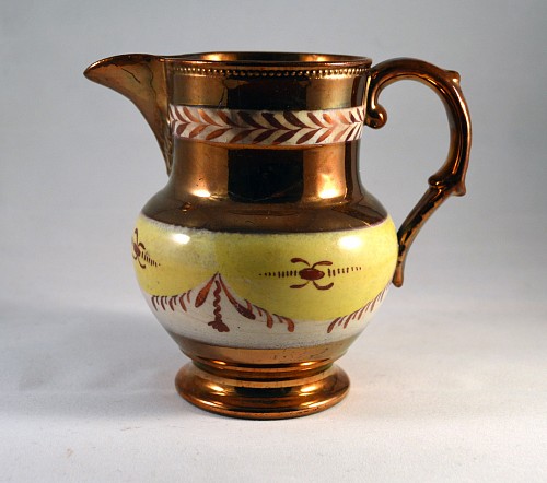 Inventory: Pearlware English Pottery Copper Lustre & Yellow Miniature Jug, Circa 1830-40 $125