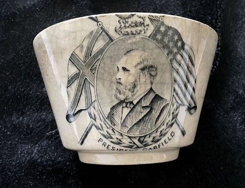 Inventory: Pearlware English Commemorative President James Garfield Pottery Bowl, 1881-82 $450