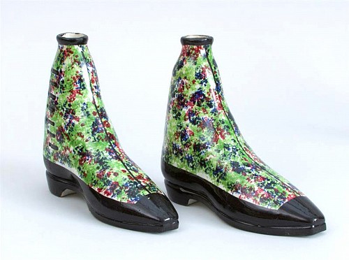 Pearlware Scottish Pottery Pearlware Sponged Spirit Flasks Modelled in form of Boots, Circa 1840-50 $2,500