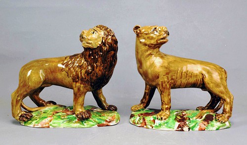 Inventory: Pearlware 18th Century English Pottery Pearlware Lion & Lioness Figures- Ralph Wood Type, 1780-1800 $5,500