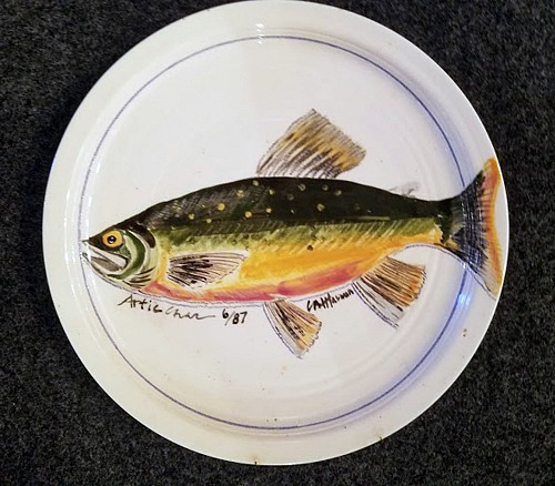 Carole Moses Harman Carole Moses Harman Ceramic Dish Painted with a Fish-an Arctic Char, Dated 1987 $500