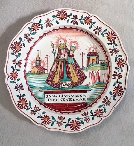 Creamware Pottery Dutch-decorated English Creamware Plate,  Onse Live Vrouw Tot Kevelaar (Our Lady to Kevelaar), Circa 1765-75 $795