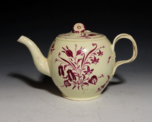 Inventory: Creamware Pottery English Creamware Large Teapot with Puce Flower Painted Decoration, 1770 $1,950