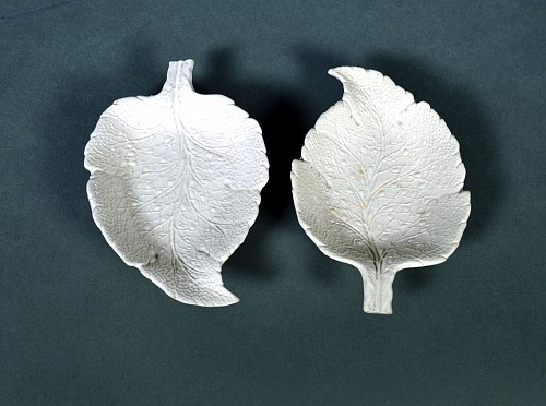 Inventory: Salt Glazed Stoneware Saltglazed Stoneware Sweetmeat Dishes in the form of A Vine Leaf-A Pair, 1745-55 $1,800