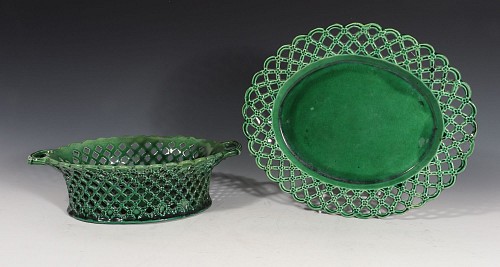 British Pottery English Pottery Green-Glazed Openwork Basket & Stand, 1770-80 $3,900