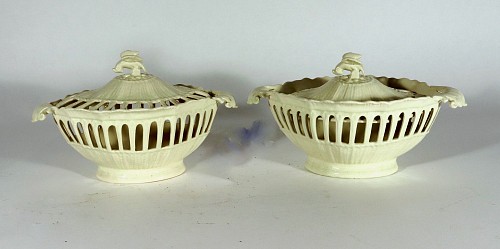 Creamware Pottery English Creamware Openwork Fruit Baskets and Covers, 1930s $1,500