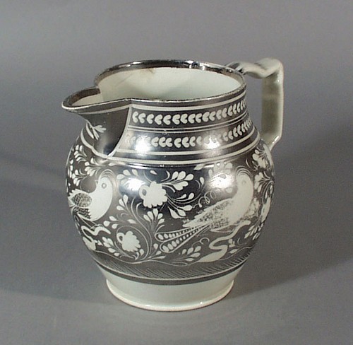 Inventory: Pearlware Antique English Pottery Silver-resist Lustre Jug, Circa 1820 $350